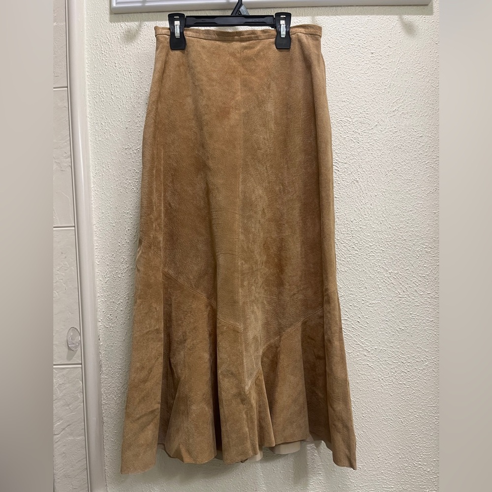 Chico's Brown Leather Asymmetrical A-line Maxi Skirt